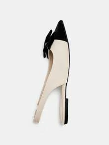 Bholvia Sapatilha feminina de bico fino com laço e blocos de cor, ideal para o dia a dia e para ocasiões especiais, perfeita para a primavera e o verão. - Bege - Ver 8