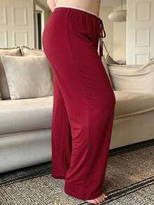 Dazy Plus Ditsy Floral Tie-Front Slim Fit Straight Leg Pajama Bottoms - Red - View 4