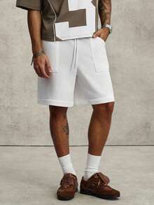 PAVTROS Men's White Knit Loose Casual Versatile Knee-Length Shorts - White - View 3