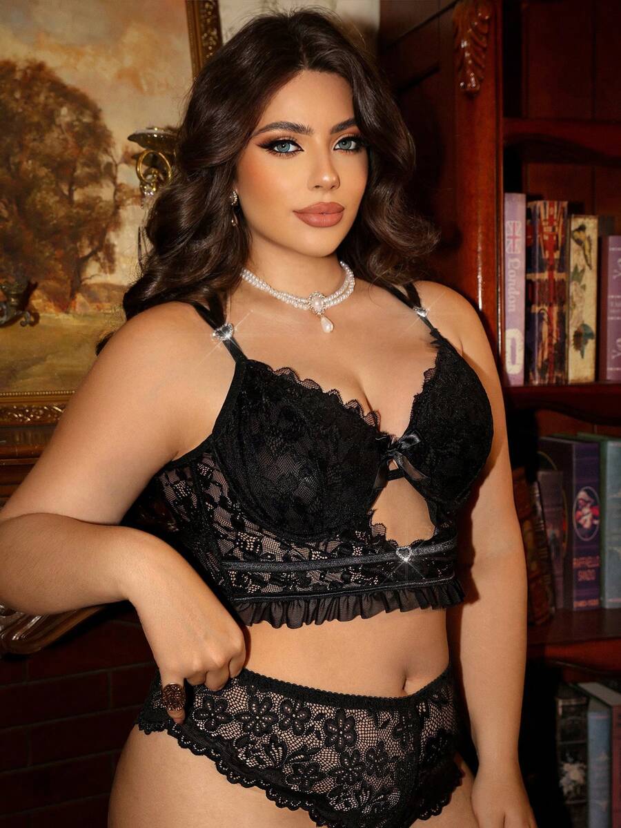 Divavoom Plus Size Women Sexy Lace Underwire Bra - Black - View 1