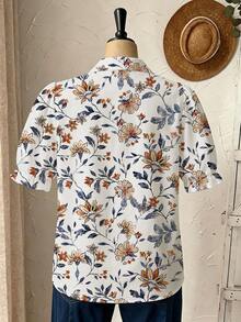 SHEIN VCAY Plus Size Retro Casual Botanical Print Short Sleeve Shirt - Multicolor - View 2