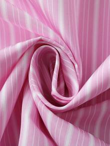 ROMWE MEN Men's Casual Commuting Collegiate Striped Print Loose Fit Shirt With Tie, Summer - Pink - View 5