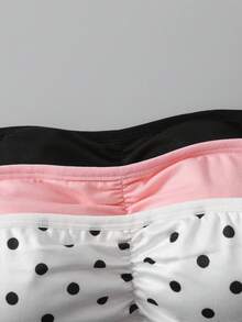 SHEIN Tween女孩3件組休閒細肩帶內衣短版上衣層搭胸罩，黑色、粉色、波點印花抹胸上衣，可愛抹胸上衣套裝，附胸罩肩帶抹胸內衣女童抹胸上衣套裝 - 彩色 - 查看 4