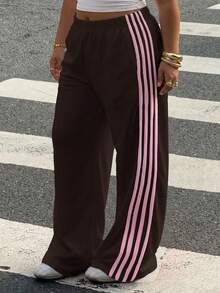 Muchica Pantalones casuales versátiles de uso diario con parches de colores para mujer de talla grande - Marrón - Ver 1