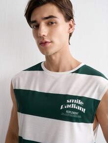 RONVEXI Men's Casual Striped Tank Top, Summer Versatile Green & White Striped Tank Top For Men - Green - View 5