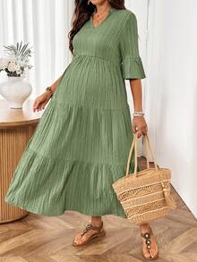 SHEIN 孕婦休閒素色洋裝 - 綠色 - 查看 6