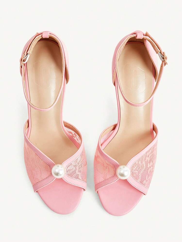 CUCCOO CHICEST Women Shoes Spring And Summer New Multi-Color Mesh Lace Pearl High-Heeled Sandals, One-Word Buckle With Open-Toe Hollow Stiletto Shoes, French Gentle Wind, Daily Dating Wedding Bridesmaid Shoes, Banquet Dress Cheongsam With Shoes, Temperament Versatile Fairy Style Women's Shoes