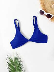 Swim Basics Solid Color Minimalist Design Summer Beach Bikini Top - Royal Blue - View 3