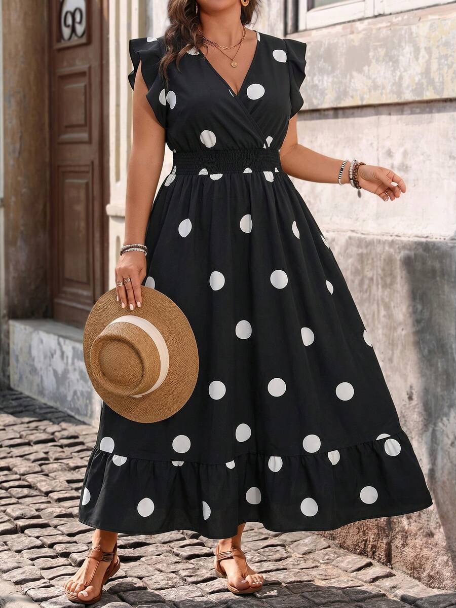 Breezaya Plus Size Ruffle Hem Ditsy Floral Casual Elegant Vacation Everyday Dress Summer - Black - View 1