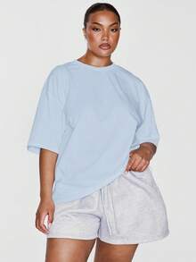MUSERA Plus Size T-Shirt Spring, Vacation, Summer, Holiday, Elegant, Casual - Blue - View 5