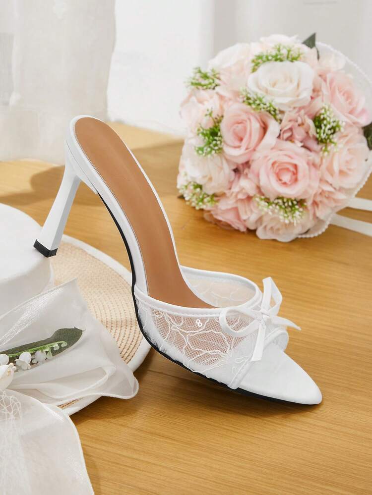 CUCCOO HITCHD Women's Pointed Shoelaces Bow Trim Stiletto High Heels