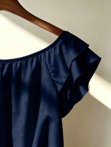 Franclia Plus Size French Style Off-Shoulder Ruffle Striped Top - Navy Blue - View 3