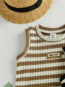 SHEIN Vintaside Kids 男婴圆领条纹拼接休闲日常上衣 - 彩色 - 查看 4