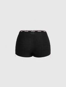 Sweetness Cherry Embroidered Soft Cropped Top And Mini Shorts 2 Pieces Set, Suitable For Beach Vacation, Plus Size Pink Black And White Summer - Black - View 6