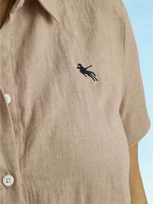 Linhara CURVE Large-Sized Woven Embroidered Casual Summer Shirt For Vacation - Apricot - View 5