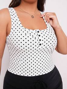 SHEIN BASICS 大尺碼夏季休閒波點印花背心上衣 - 黑與白 - 查看 5