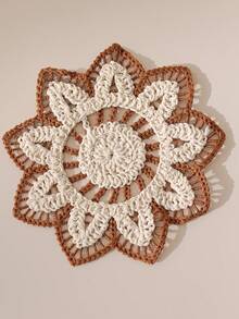 SHEIN 1Pc/2pcs/4pcs Flower Shape Embroidery Beige Apricot Coaster Embroidery Process Anti-Crochet Process, Pastoral, Natural, Retro, Contrasting Color Coffee Coaster Thermal Insulation Pad Thermal Insulation Layer Protects The Desktop - Multicolor - View 4