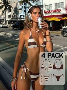 Aloruh Maillot de bain bikini deux pièces à imprimé zèbre avec col licou pour femmes, tenue de plage pour vacances d'été ensoleillées, ensemble de bikinis push-up pour femmes, maillot de bain gris à imprimé léopard tropical, tenue de plage pour femmes, vêtements de plage pour femmes, maillots de bain élégants pour femmes, maillots de bain pour femmes, maillots de bain pour femmes, maillot de bain 2 pièces pour femmes, ensemble de bikini pour femmes, bikinis pour femmes, ensembles de bikini pour femmes, ensemble de bikini, tenue d'été pour femmes, tenues de vacances à la plage pour femmes - Multicolore - Voir 2
