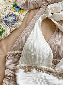 Soleia Camiseta sin mangas con cuello halter y volantes con adorno de estrella de mar para vacaciones de mujer - Multicolor - Ver 4