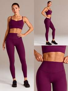 GLOWMODE 24" Peakbum-Lift FeatherFit™-Sculpt Butt-Lifting Tummy Control Side Pockets Leggings Medium Impact Training Running Workout Gym Fitness Wear - Bold Plum - View 9