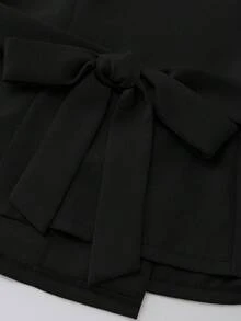 SHEIN Franclia 優雅百褶金屬裝飾短袖西裝外套，女款百搭通勤穿搭，春夏季 - 黑色 - 查看 6