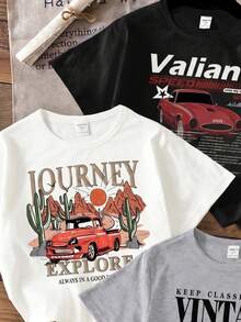 Young Boy Casual Minimalist Cartoon Pattern Round Neck Short Sleeve T-Shirt, Suitable For Summer - Multicolor - View 4