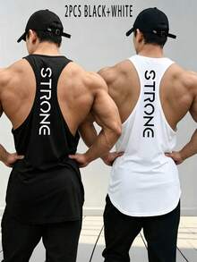 Gym Rark 男士2件組字母印花休閒百搭背心，適合日常穿著、運動、健身房、度假 - 黑色 - 查看 3