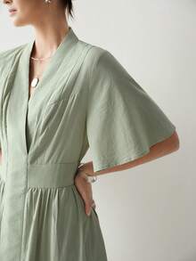 Aalyst Women's Spring/Summer Elegant Minimalist French Style Casual/Work Vacation/Beach Party V-Neck Petal Sleeve A-Line Dress, Sage Green - Mint Green - View 6