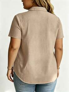 Linhara CURVE Large-Sized Woven Embroidered Casual Summer Shirt For Vacation - Apricot - View 2