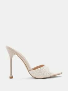 Glitzique Green Minimalist Thin High Heel Mules Sandals With Pointed Toe For Women,Spring Summer Outfits - Apricot - View 6