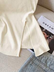 GlowEve A New Spring And Summer Fashion, Casual And Versatile Off-The-Shoulder, Slit Apricot-Colored Cotton Vest - Apricot - View 3