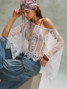 Bohemela Women's Casual Bohemian Boho Solid Color Knit Top Vacation White Floral Autumn - White - View 6