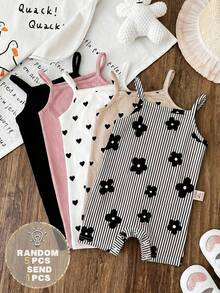 SHEIN LMoss Kids 碎花图案新生儿连体衣，适合夏季穿着 - 彩色 - 查看 4