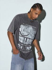 Modcrash Vintage Distressed Snow Flake Print T-Shirt, Spring/Summer - Grey - View 4