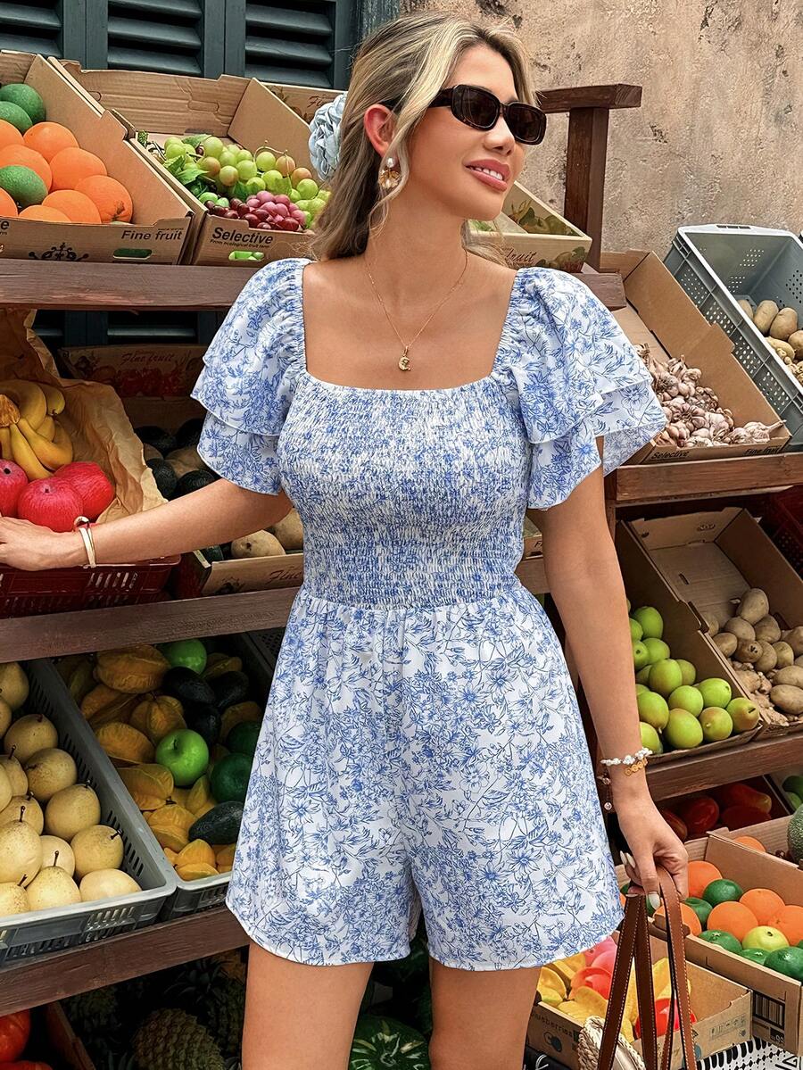 Pariaura Women's Summer Ditsy Floral Ruffled Sleeve Jumpsuit - Multicolor - View 1