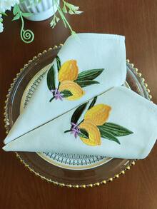 Cirelle 1/2/4入 新鮮檸檬刺繡布餐巾，米色棉麻可重複使用布餐巾，多用途晚餐餐巾/餐墊，適用於廚房餐桌、節日、派對、婚禮、農舍風格用餐與居家裝飾 - 黃色 - 查看 12