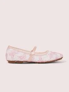 CUCCOO DOLLMOD Women's Shoes, Cute Round Toe, Pink Flower Butterfly Embroidered Mesh Upper, Metal Buckle Strap Flats, Mary Jane - Pink Butterfly - View 4