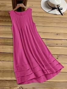 Rusticease Plus Size Sleeveless Solid Color Dress, Summer Vacation Pink Casual - Hot Pink - View 7