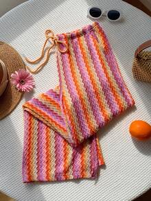 Comfortcana Women's Summer Knit Striped Pants - Red Orange - View 9