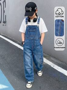 Peto y mono vaquero para niños de talla grande - Azul lavado medio - Ver 7