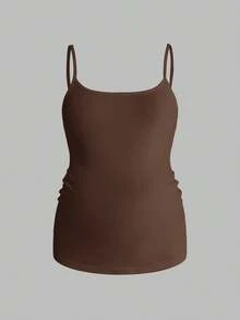 Modmama 孕婦休閒修身細肩帶背心 - 棕色 - 查看 5