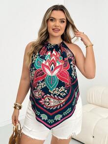SHEIN CURVE+ 大码复古撞色细肩带吊带背心 - 藏蓝色 - 查看 5