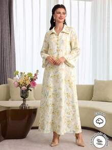 Yasmyna Camisa estampada multicolor con cuello de solapa y botones delanteros - Amarillo - Ver 2