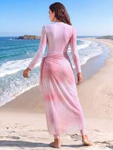 Veilorie Tie-Dye Tie Dye Print Burkini Set - Pink - View 6