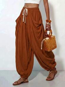 Zivah Quần nữ dáng suông rộng màu vàng mù tạt kiểu harem ống đèn jogger mới cho mùa hè, phong cách casual đi làm đi chơi, phù hợp mặc hàng ngày, đi nghỉ mát, lễ hội âm nhạc, du lịch, đi biển, dự tiệc, mặc đi sân bay, mặc đi ăn brunch, phong cách Boho, du mục, Casual-Z - Màu Mù tạt vàng - Xem 3