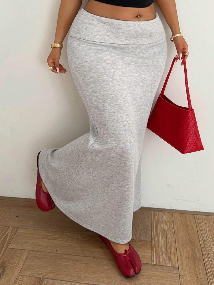 Dazy Plus Stretchy Bodycon Knit Skirt, Straight Cut Plus Size Women, Spring/Summer Sexy Long Skirt