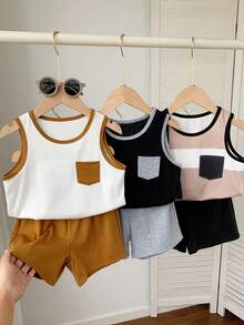SHEIN 6件組男童休閒無袖圓領上衣與短褲兩件套，買2送1，舒適百搭，適合學校、花園、海灘、生日，適用於春、夏、秋、冬 - 彩色 - 查看 7