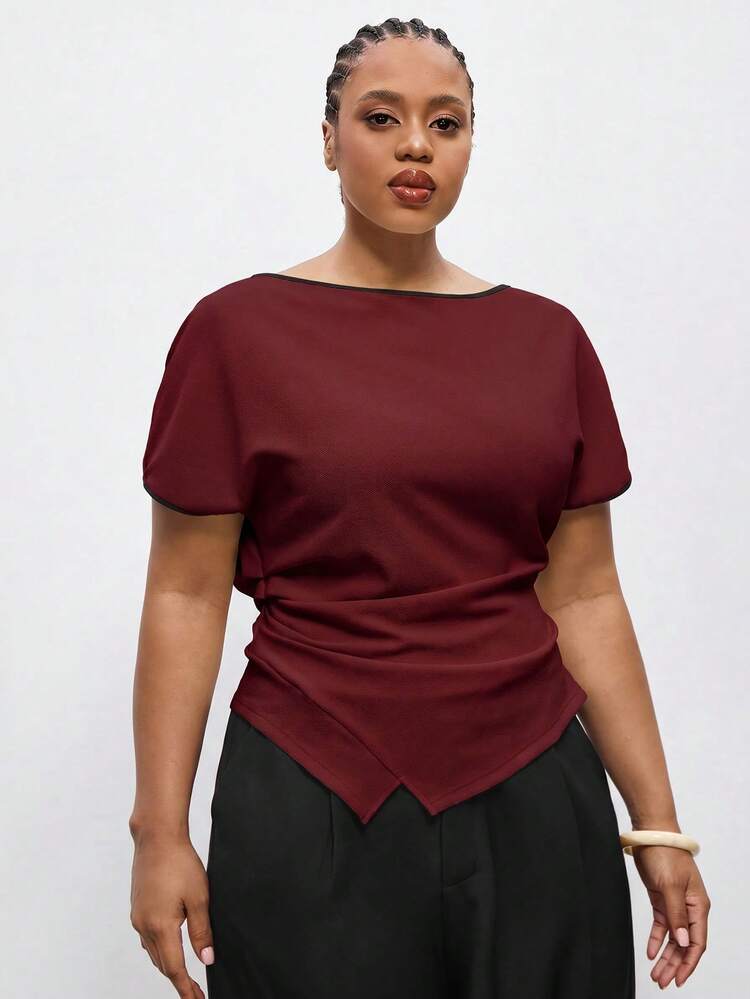 Maija Áo blouse nữ size lớn thời trang xuân 2026 mới, phong cách tối giản thanh lịch kiểu Pháp, đi làm thường ngày, eo nhún nhăn, tôn dáng, dễ phối đồ - Màu Đỏ Sâu - Xem 4