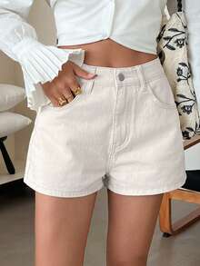 DAZY Women's Casual Solid Color Washed Shorts, Spring/Summer - White - View 8