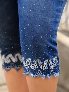Breezaya Plus Size Women's Spring/Summer Vacation Embroidered 3/4 Length Jeans - Medium Wash - View 5